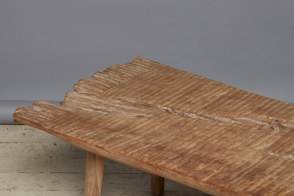 Natural Bleached Teak Slab Top Coffee Table with Gadrooned Surface, Butterfly Repairs and Simple Tapered Legs