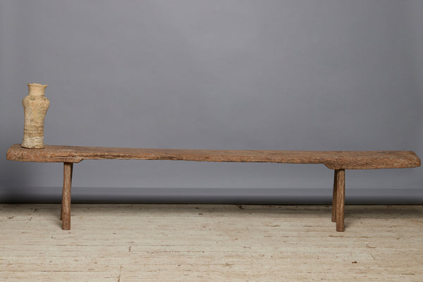 19th Century Thick Top Teak Bench with Faceted Splayed Legs