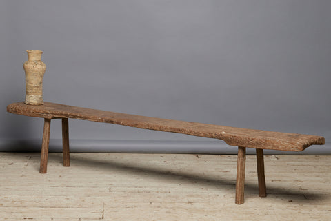 19th Century Thick Top Teak Bench with Faceted Splayed Legs