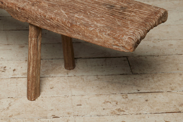 19th Century Thick Top Teak Bench with Faceted Splayed Legs