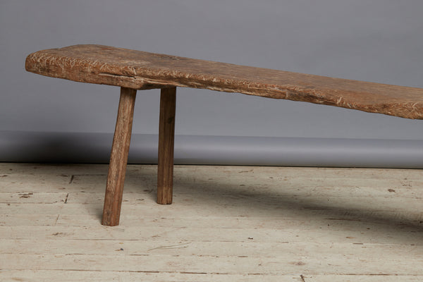 19th Century Thick Top Teak Bench with Faceted Splayed Legs