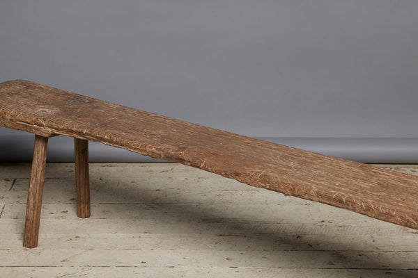 19th Century Thick Top Teak Bench with Faceted Splayed Legs