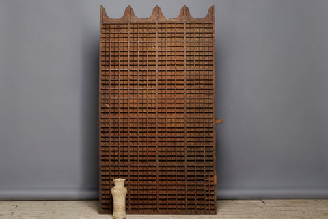 Shaped Top Deep Gridded Teak & Metal Panel