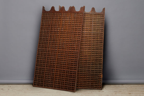 Shaped Top Deep Gridded Teak & Metal Panel