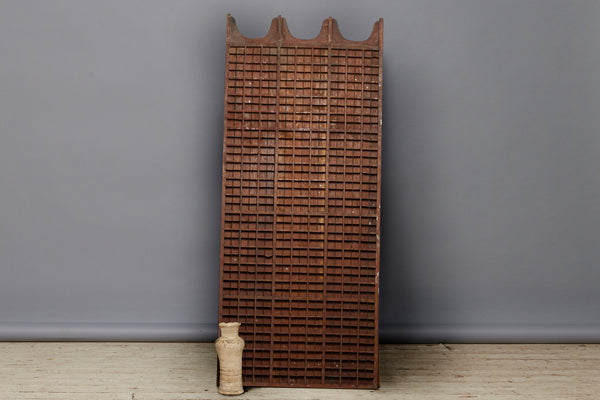 Shaped Top Deep Gridded Teak & Metal Panels