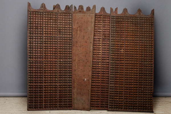 Shaped Top Deep Gridded Teak & Metal Panels