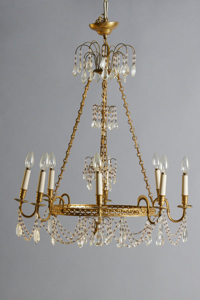 19th Century Baltic Gilt & Crystal Neo-Classical Rewired Chandelier