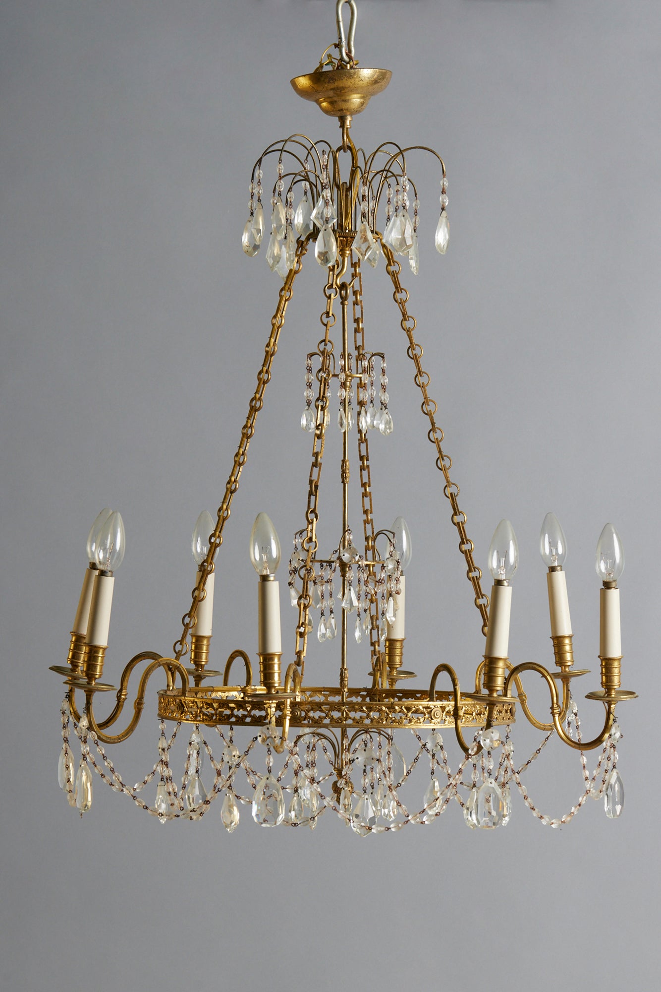 19th Century Baltic Gilt & Crystal Neo-Classical Rewired Chandelier