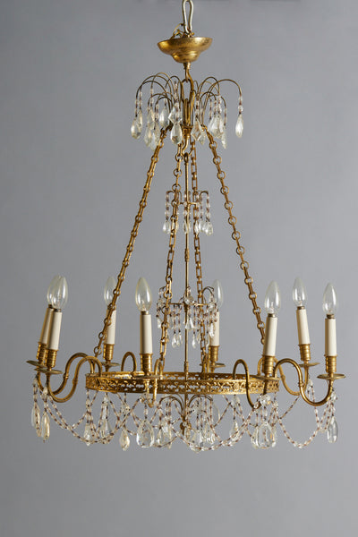 19th Century Baltic Gilt & Crystal Neo-Classical Rewired Chandelier