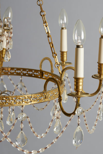 19th Century Baltic Gilt & Crystal Neo-Classical Rewired Chandelier