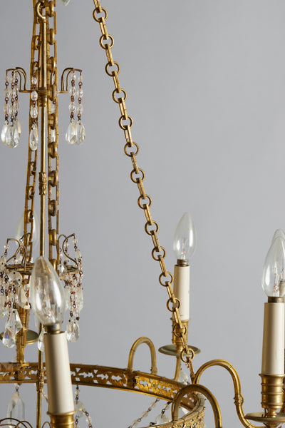 19th Century Baltic Gilt & Crystal Neo-Classical Rewired Chandelier