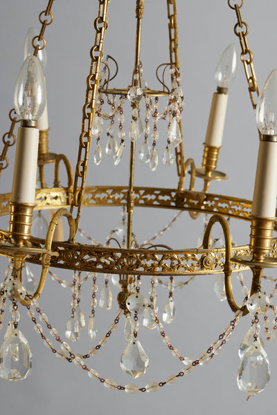 19th Century Baltic Gilt & Crystal Neo-Classical Rewired Chandelier