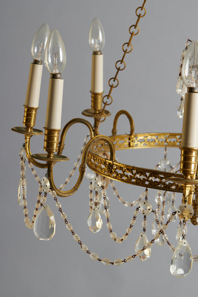 19th Century Baltic Gilt & Crystal Neo-Classical Rewired Chandelier