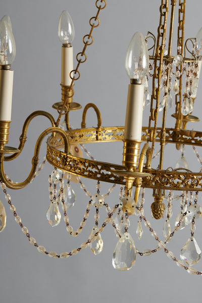 19th Century Baltic Gilt & Crystal Neo-Classical Rewired Chandelier