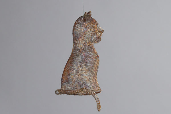 Small Knit Steel Seated Cat from the Island of Sumba