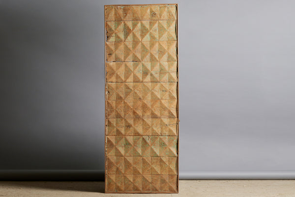 Framed Faceted Teak Panels with Traces of Old Blue Green Paint