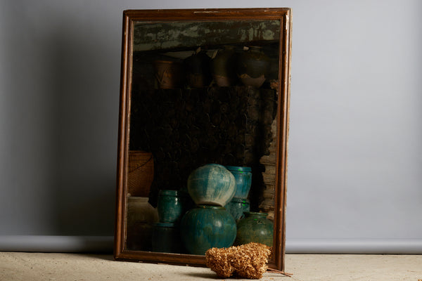 19th Century French Faux Bois Bistro Mirror with Original Mercury Glass