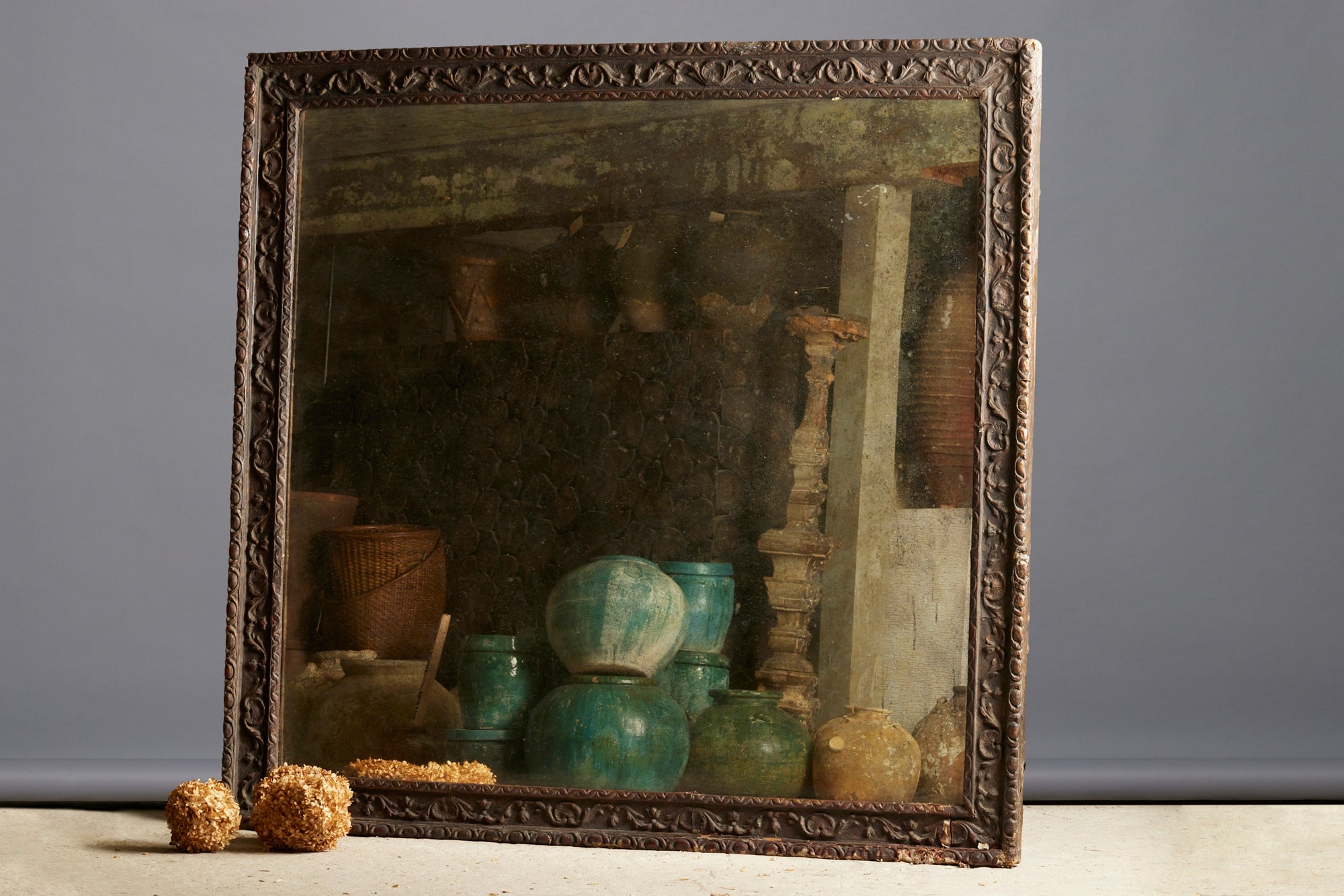 Extra Large 19th Century Italian Papier-Mâché Frame with Original Mercury Glass