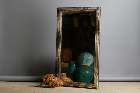 1920's Art Deco Reeded Framed Mirror from a Tin Ceiling in Java