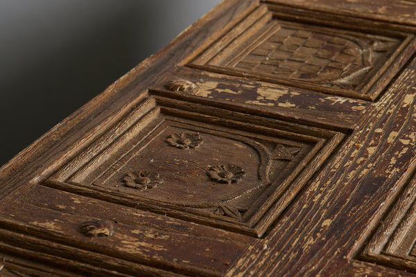 English Cabinet in the Shape of a Coffer Made out of an Old Abbey Paneling