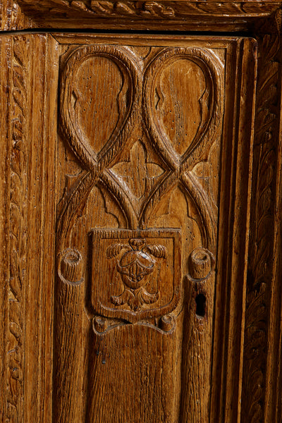 English Cabinet in the Shape of a Coffer Made out of an Old Abbey Paneling