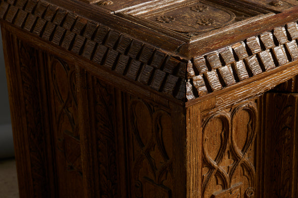 English Cabinet in the Shape of a Coffer Made out of an Old Abbey Paneling