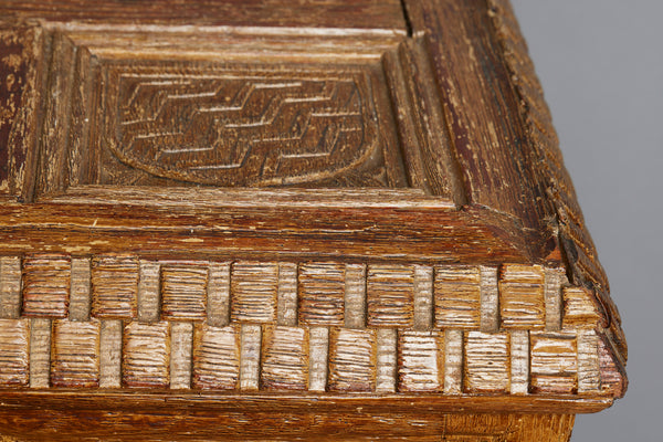 English Cabinet in the Shape of a Coffer Made out of an Old Abbey Paneling