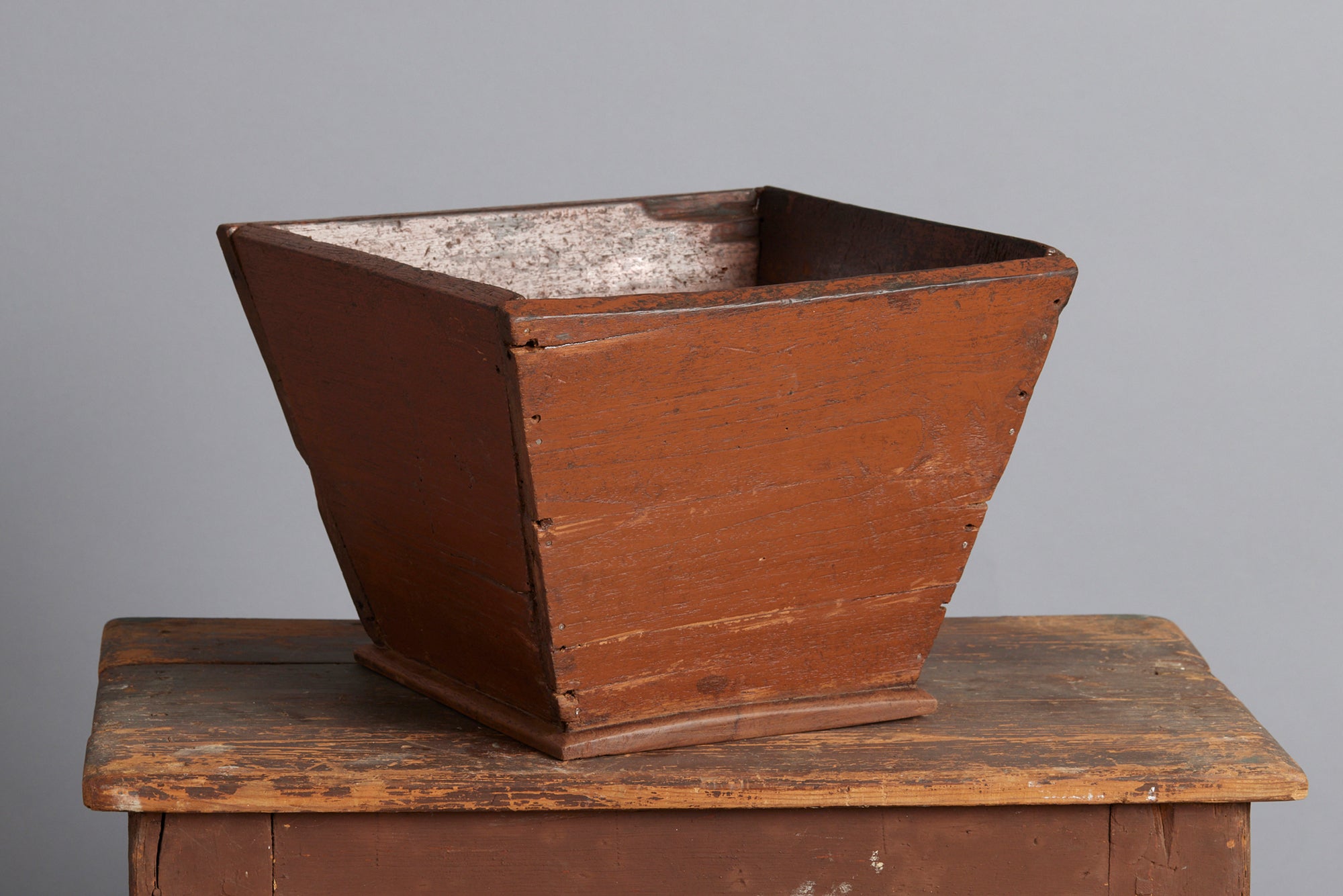 Small Natural Teak Rice Pot with Traces of Old Red Paint