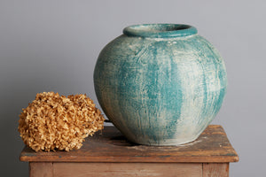 Round Medium Blue Green Bruneian Storage Jar