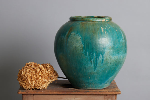 Deep Blue Green Large Bruneian Storage Jar