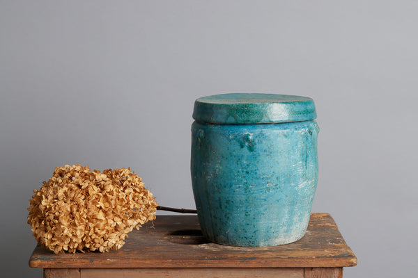 Lidded Blue Green Storage Container from the Island of Borneo