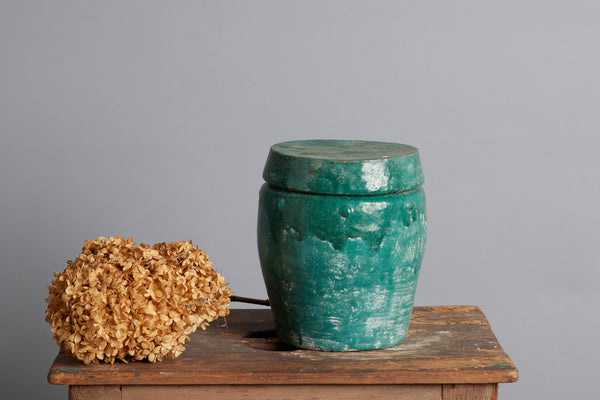 Lidded Blue Green Storage Container from the Island Borneo