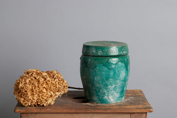 Lidded Blue Green Storage Container from the Island Borneo