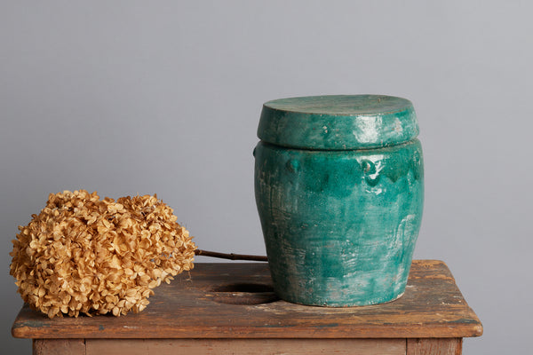 Lidded Blue Green Storage Container from the Island Borneo