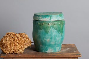 Lidded Blue Green Storage Container from the Island of Borneo