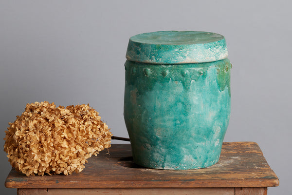 Lidded Blue Green Storage Container from the Island of Borneo