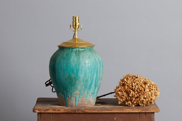 Lamp Made from a Green Glaze Borneo Storage Jar