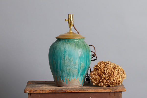 Lamp Made from a Green Glaze Borneo Storage Jar