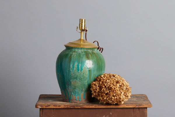 Lamp Made from a Green Glaze Borneo Storage Jar