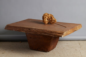 Thick Top Single Board Natural Teak Pedestal Base Coffee Table