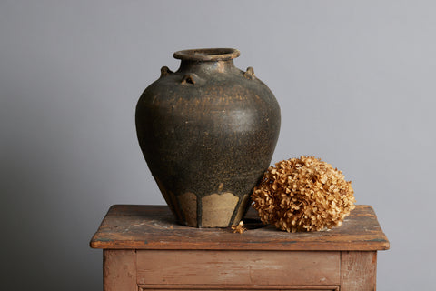 Early Brown & Tan Sawankhalok Storage Container from the Spice Trade