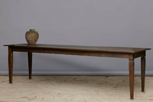 Very Long Dutch Colonial Teak Dining Table with Square Tapered Legs from Sumatra