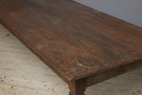 Very Long Dutch Colonial Teak Dining Table with Square Tapered Legs from Sumatra