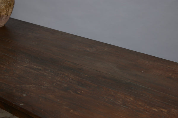 Very Long Dutch Colonial Teak Dining Table with Square Tapered Legs from Sumatra