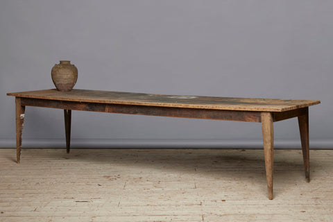 Long French Pine Dining Table from a Painter's Atelier in Avignon with Square Tapered Legs