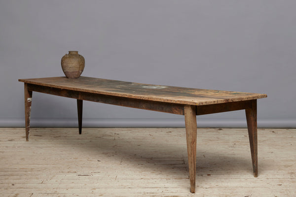 Long French Pine Dining Table from a Painter's Atelier in Avignon with Square Tapered Legs