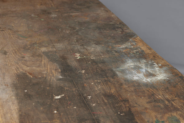 Long French Pine Dining Table from a Painter's Atelier in Avignon with Square Tapered Legs