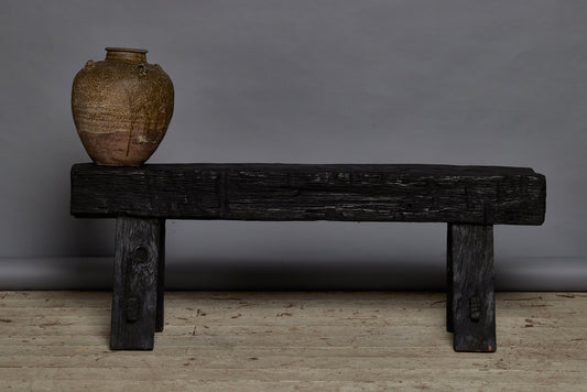 Short Chunky Top Ebonized Teak Bench Made out of a Bridge from Borneo