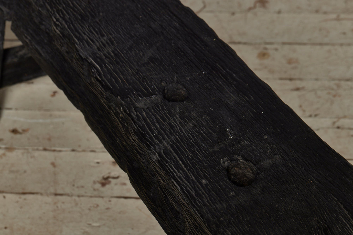 Short Chunky Top Ebonized Teak Bench Made out of a Bridge from Borneo