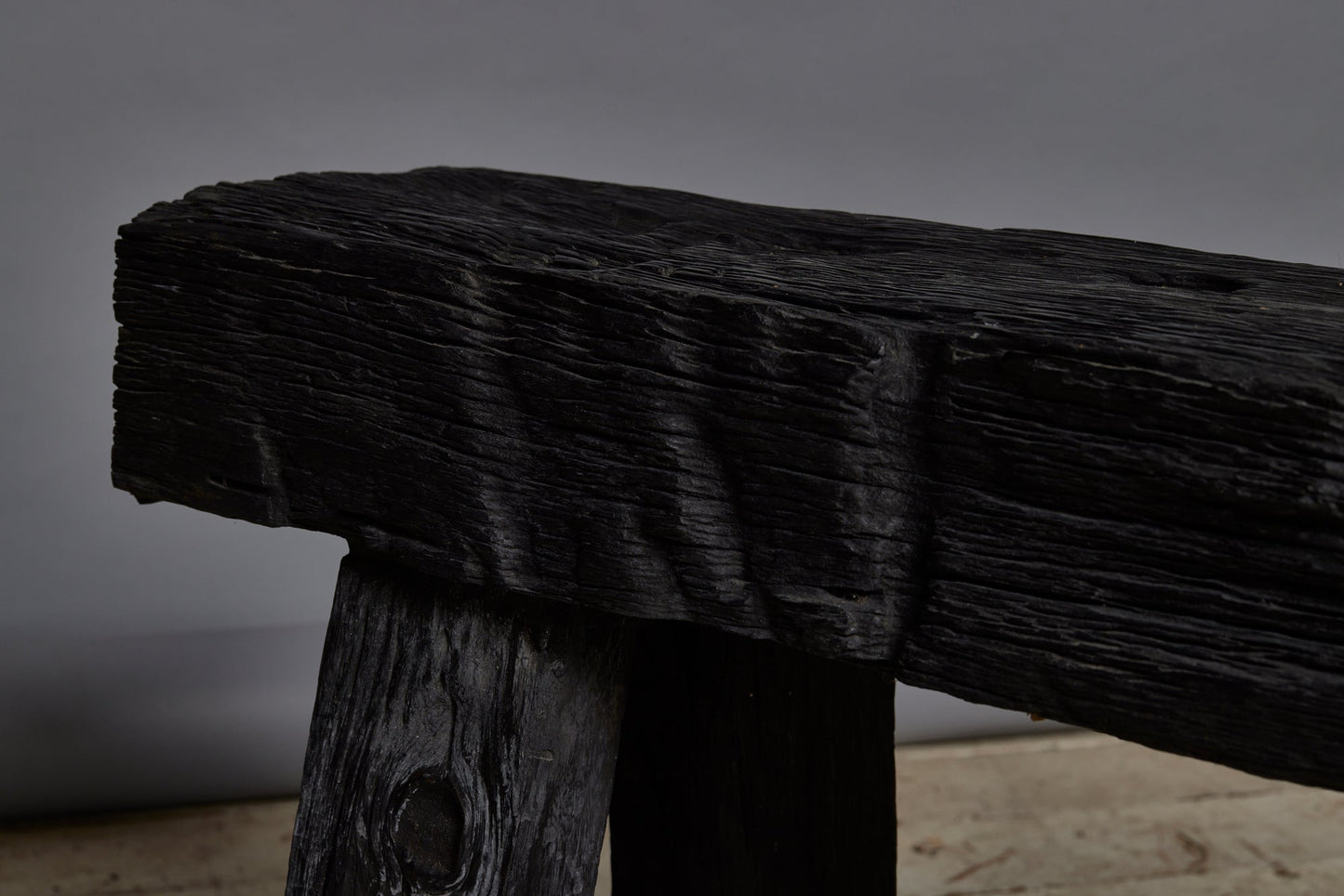 Short Chunky Top Ebonized Teak Bench Made out of a Bridge from Borneo
